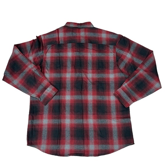 Men's Bass Pro Large Flannel Shirt Plaid Buffalo Red Gray Pocket Long Sleeve NWT - Picture 5 of 8